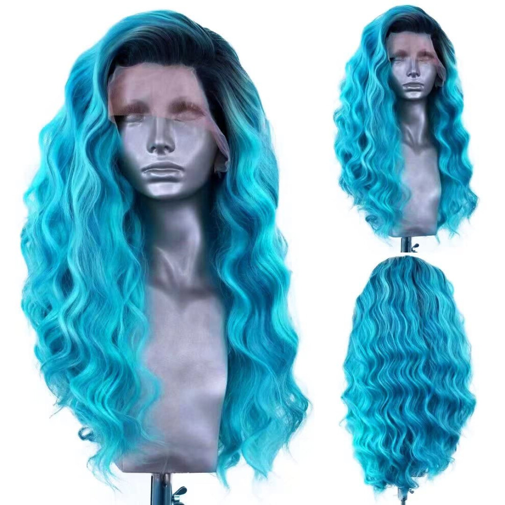 Ombre Blue Lace Front Wig 24 Inch Body Wave Synthetic Hair Heat Resistant Natural Hairline for Women