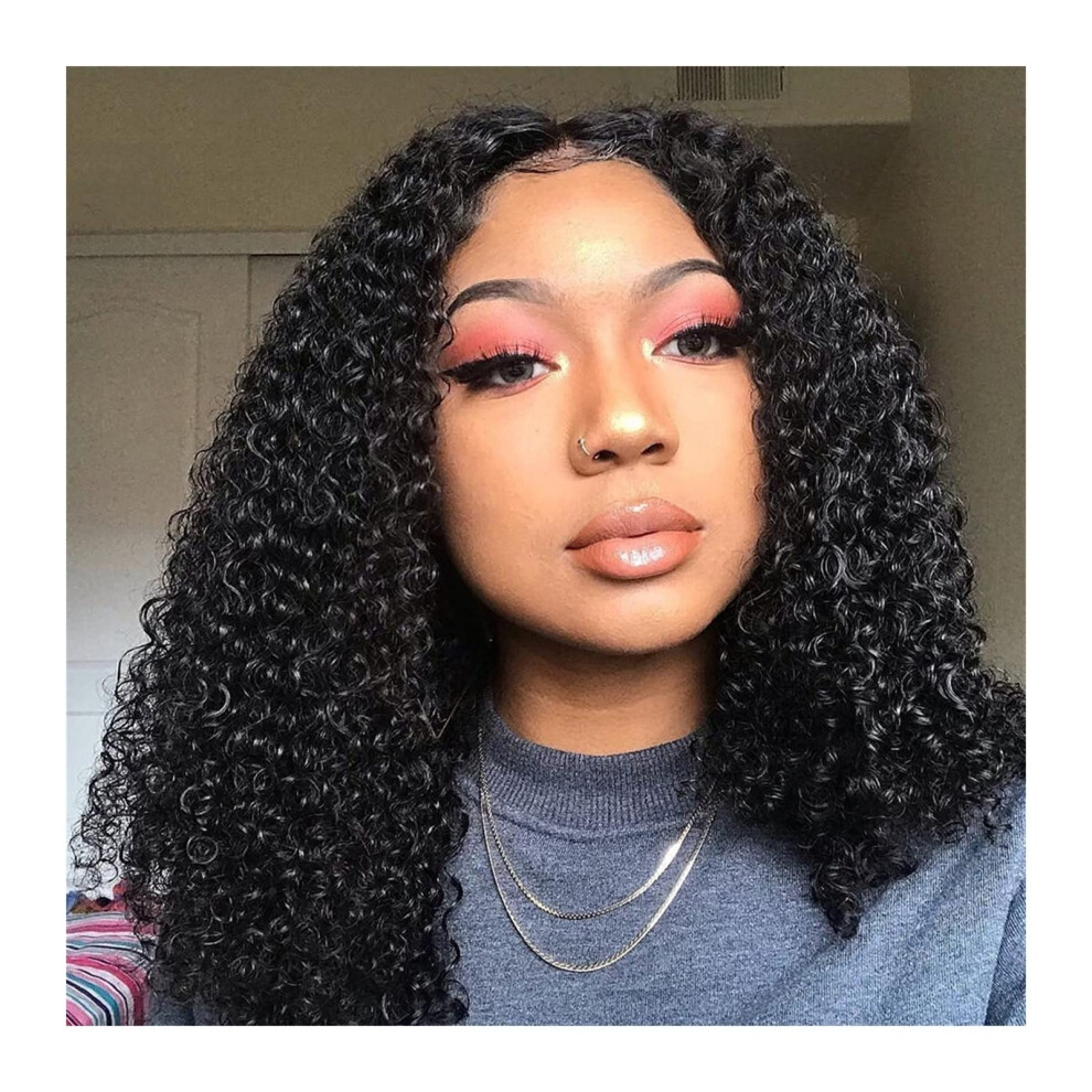 Unisex Brazilian Human Hair Wig Short Kinky Curly T Part Lace Front Bob 150 Density Natural Hairline 814 Inch