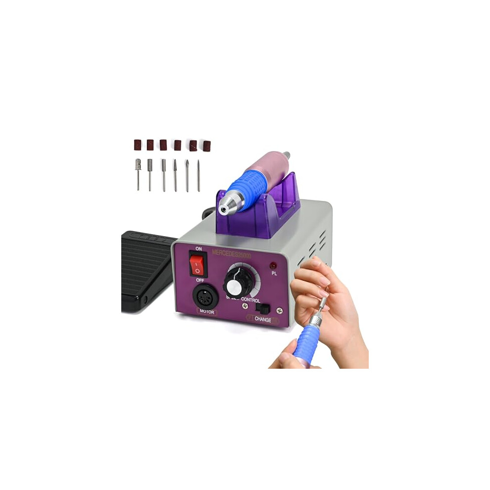 Electric Nail Drill 25000 RPM Professional Manicure Pedicure Tool with Pedal 6 Bits Low Noise