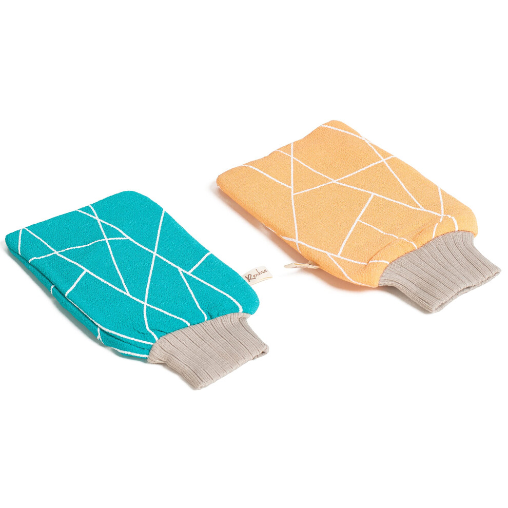 Exfoliating Body Scrubber Mitt for Deep Cleansing and Dead Skin Removal, Korean Spa Glove TurquoiseYellow