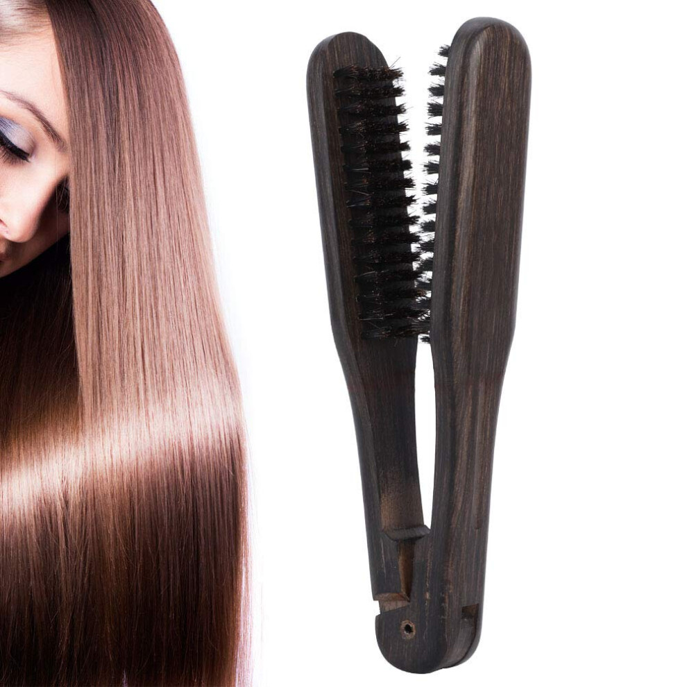 Professional Hairdressing Comb with Double Brush, Anti Static Wooden Grip for Salon Styling 21x3.5cm