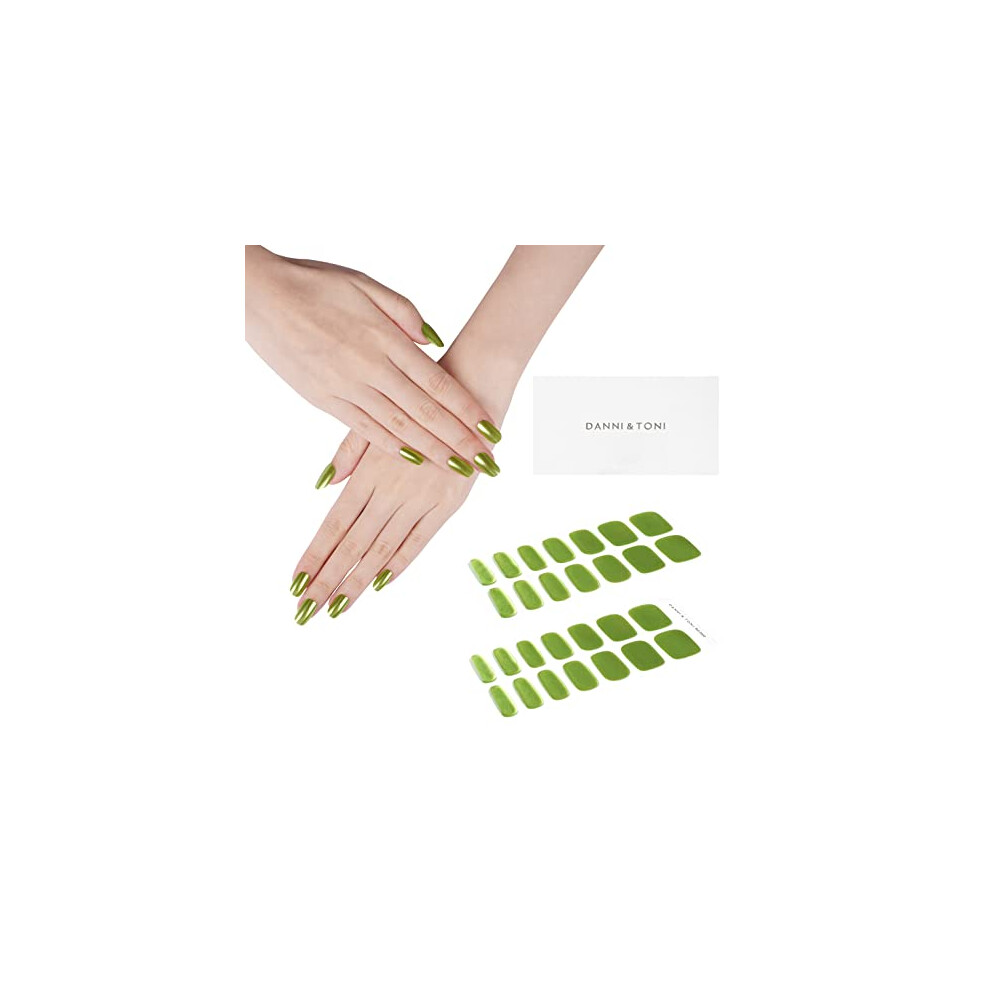 Green Gel Nail Wraps Semi Cured Nails Virtual Meadow 28Pcs Long Lasting Easy Uv Curing