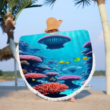 Djunllk ronde strandhanddoek, oceaan thema, extra groot, microvezel, zacht, water- en zandbestendig, ideaal voor zomervakanties aan het strand, voor
