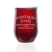 Vaso de vino sin tallo con tapa "Brindemos por 80 años" Vintage 1944, 80.º cumpleaños (rojo)