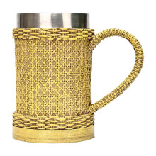 Caneca de cerveja Quinlirra Retro Vintage em madeira trançada, resina 3D, caneca grande de aço inoxidável com alça – Compatível com Quinlirra