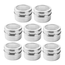 Magneettiset maustepurkit 8 kpl, ruostumattomasta teräksestä valmistetut magneettiset mausteastiat, magneettiset maustepurkit, helppo puhdistaa ja