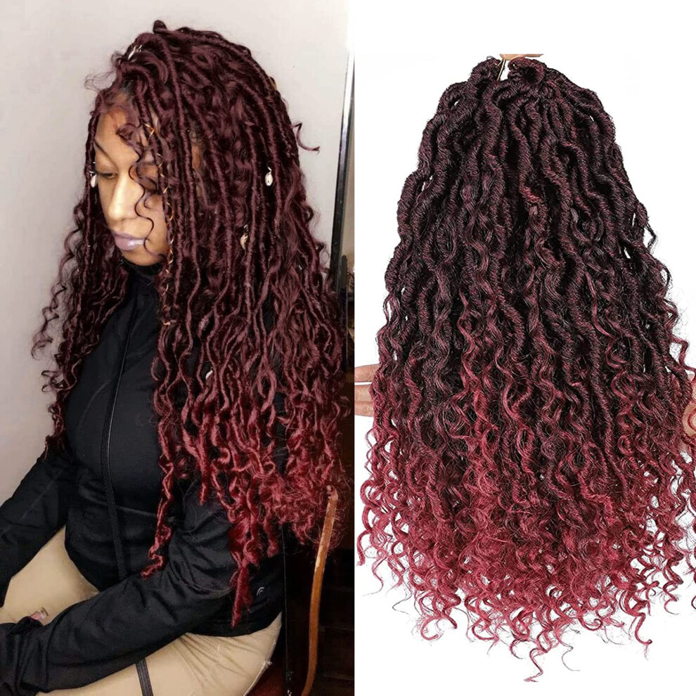 6 Packs 18 Inch Goddess Locs Crochet Hair Ombre Burgundy Faux Locs Extensions for Full Head