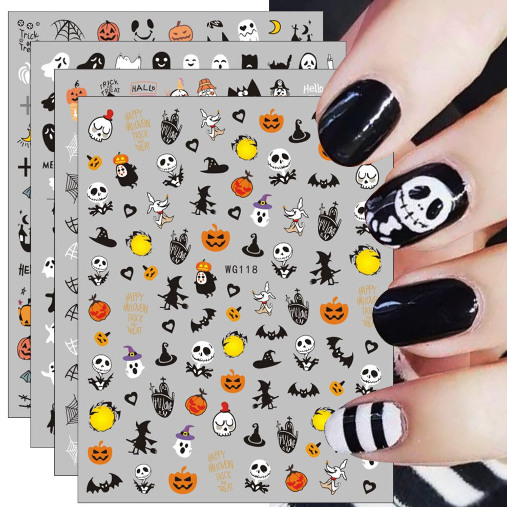Halloween Nail Stickers 10 Sheets SelfAdhesive Witch Ghost Bat Skull Nail Art Decals for DIY