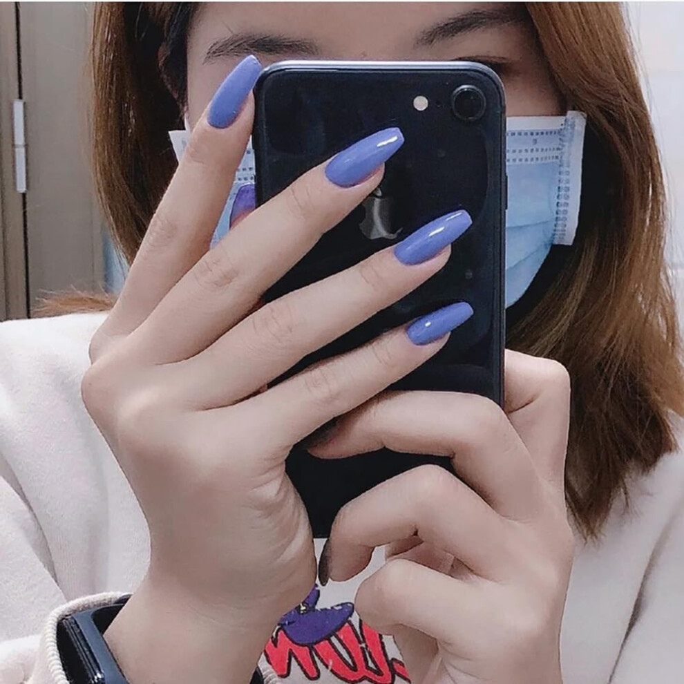 Purple Press On Nails With Designs, Glossy Ballet Shape Acrylic False Nails Set For Women, 24 Pcs