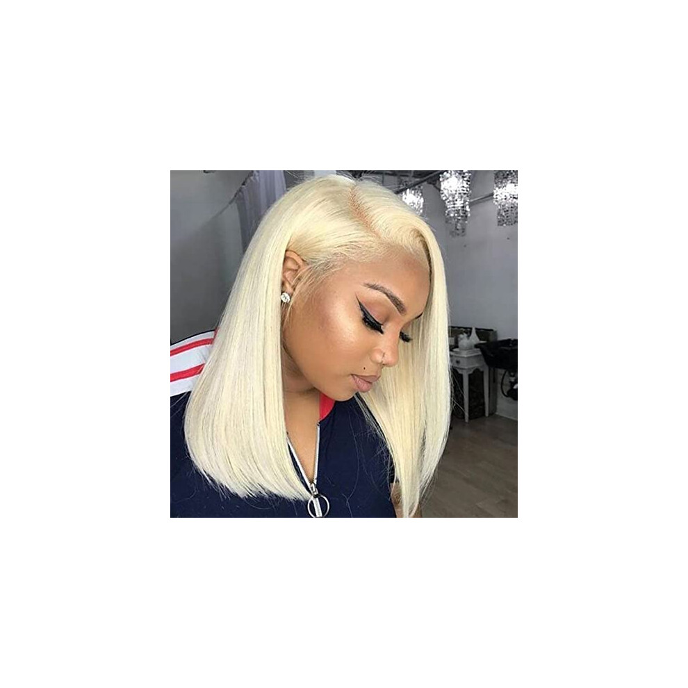 Unisex Blonde Bob Wig Human Hair 13X4 Hd Lace Front 613 Pre Plucked Glueless 150% Density 10 Inch