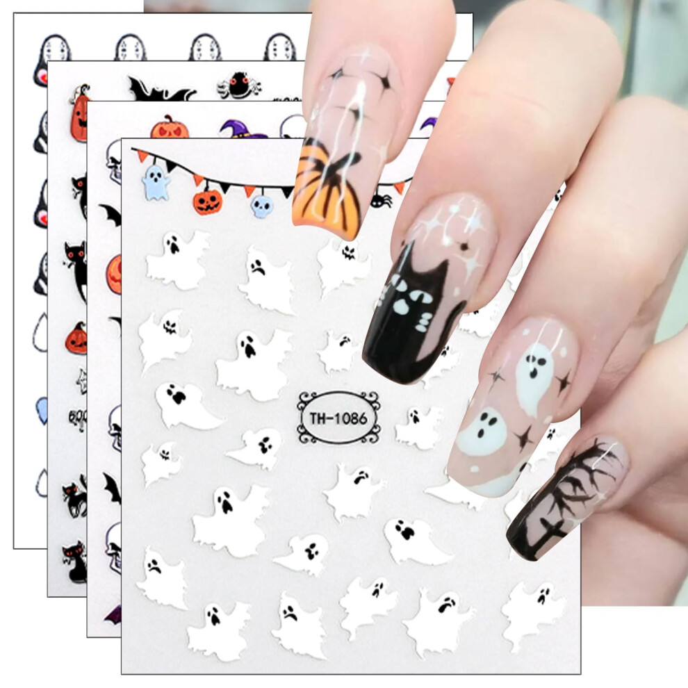 Dark 9 Sheets Halloween Glow In The Nail Stickers, Selfadhesive Ghost Decals For All Nails