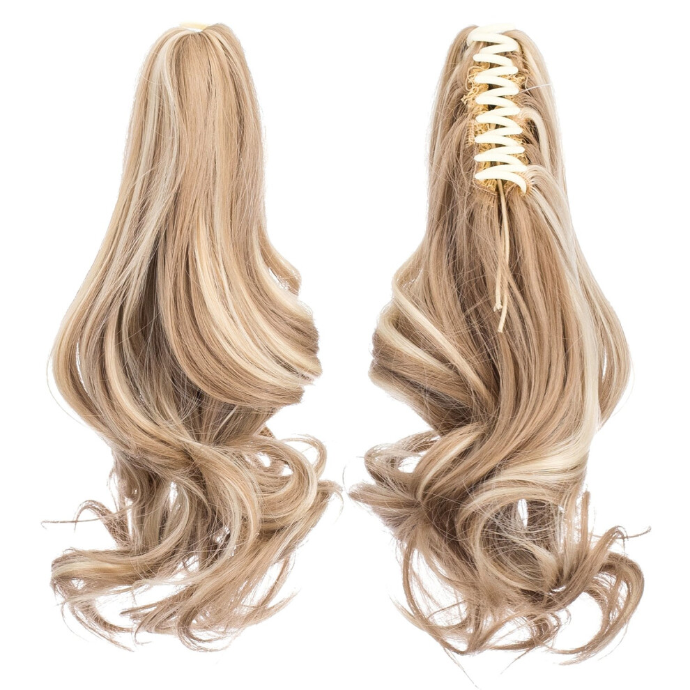 Unisex Yellow Clip In Ponytail Extension Curly Synthetic Claw Clip Hairpiece Dark Honey Blonde Bleach Blonde