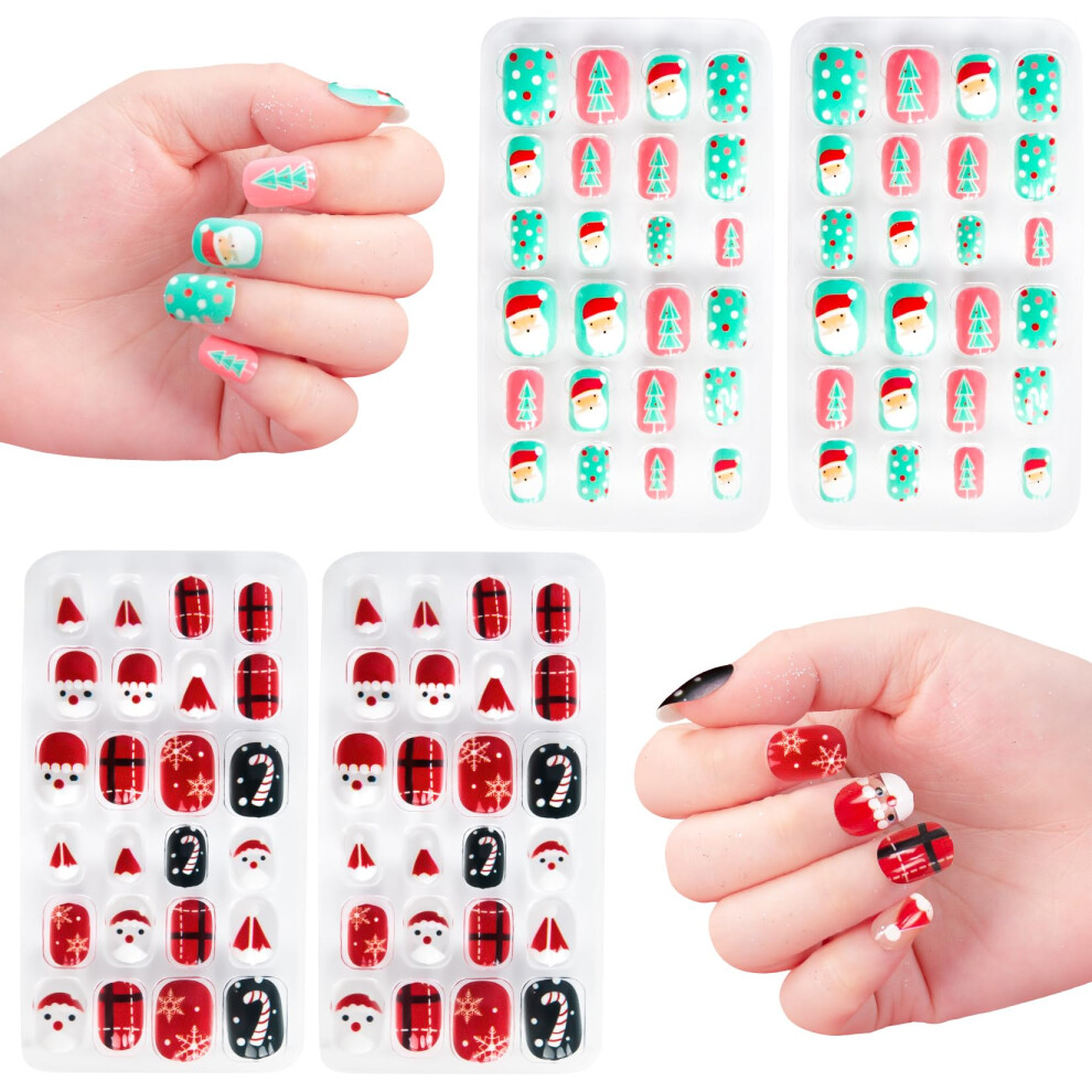 Christmas Fake Nails for Kids 96PCS PreGlued Full Cover Acrylic Press On Nails Holiday Design