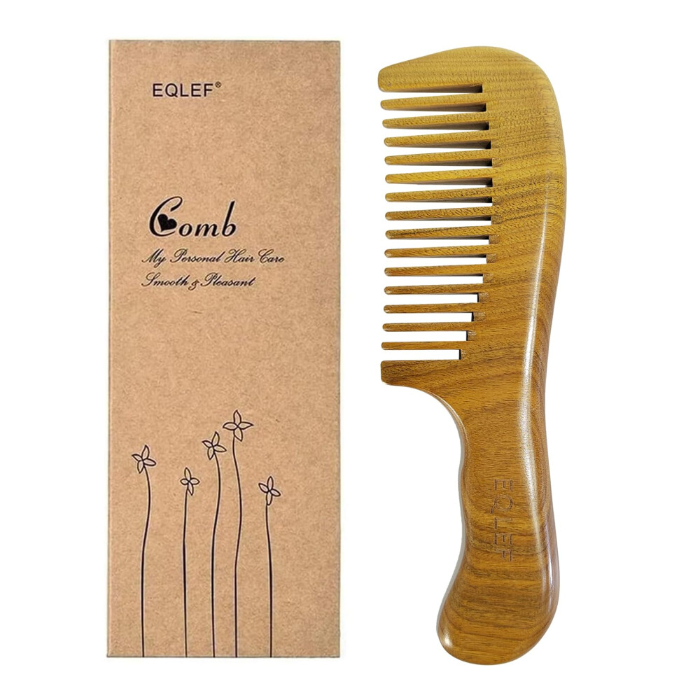 Green Sandalwood Wooden Hair Comb AntiStatic Smooth Detangling Comfortable Grip
