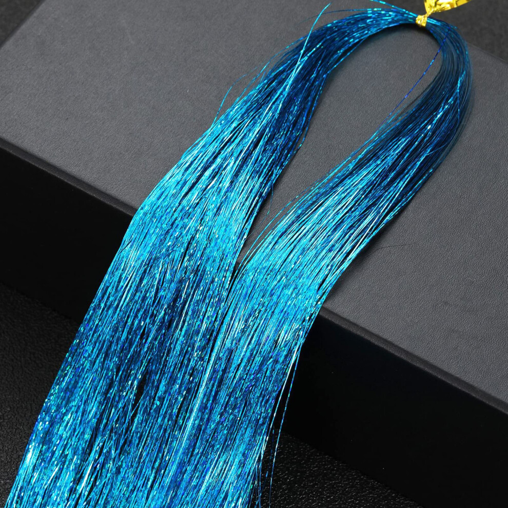 Unisex Blue Hair Tinsel Extensions Kit 48 Inch Heat Resistant Laser Lake Strands For Instant Highlights