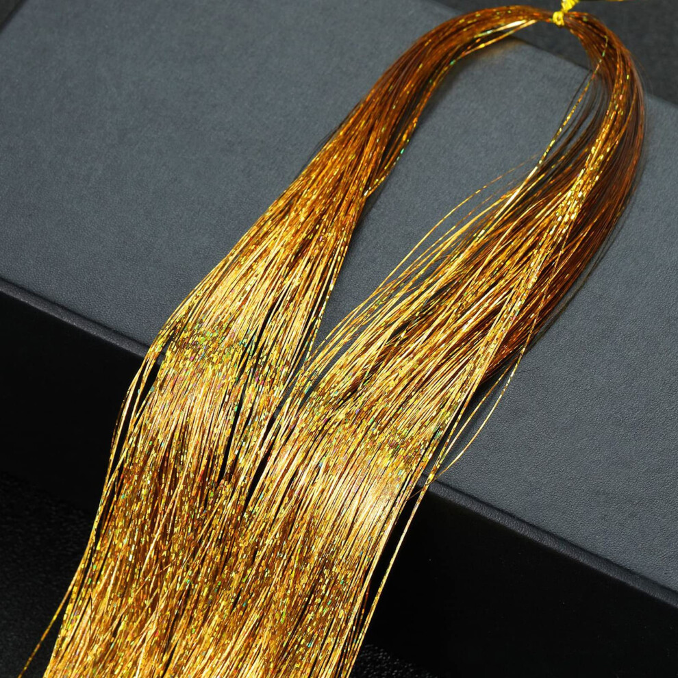 Unisex Hair Tinsel Extensions Kit Laser Champagne 48 Inch 1000 Strands Heat Resistant Instant Sparkle