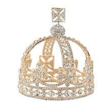 Gold Bridal Crown Vintage Baroque Design with White Stones Crystal Rhinestone Queen Tiara