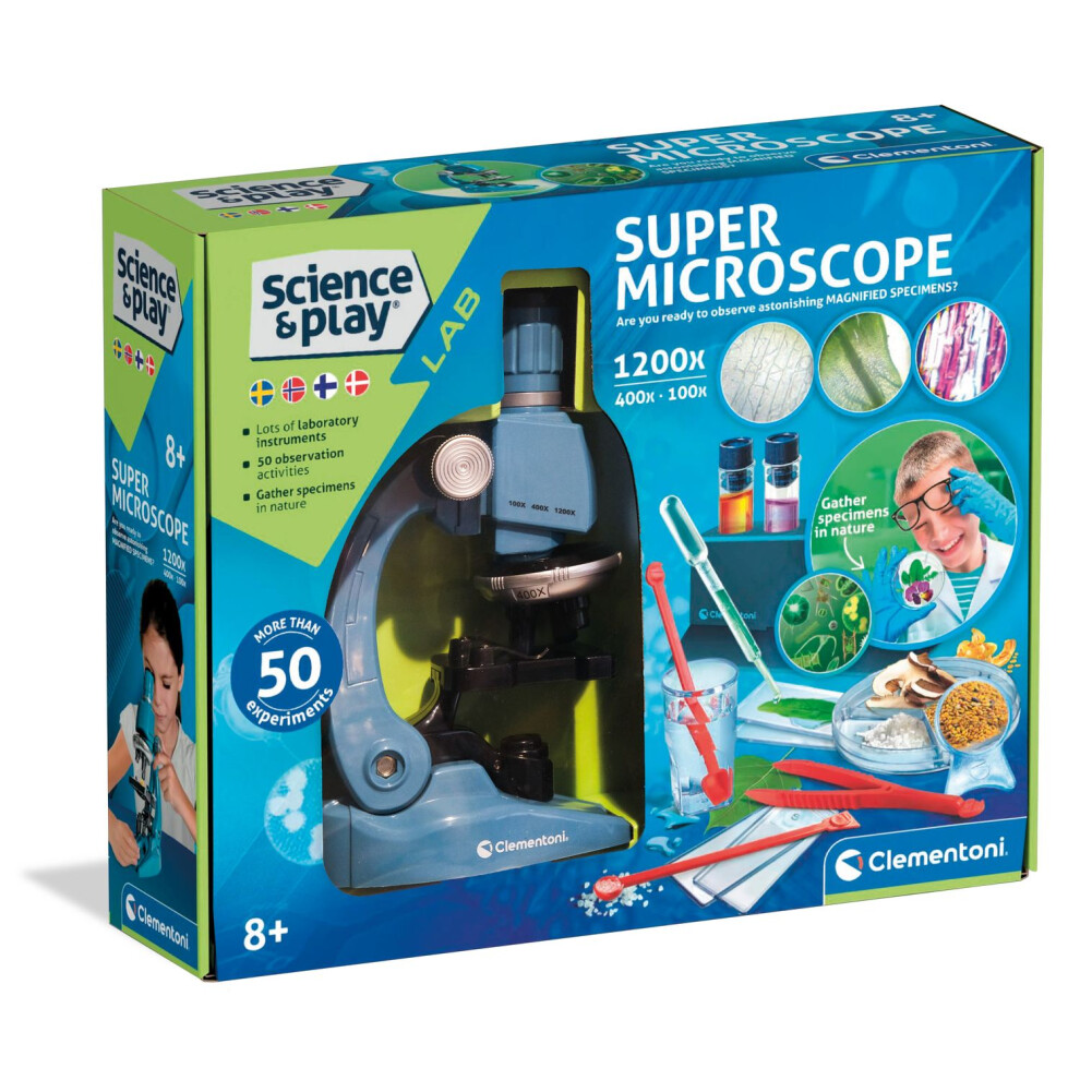 Clementoni Microscope For Kids, 1200X Magnification, 50 Experiments