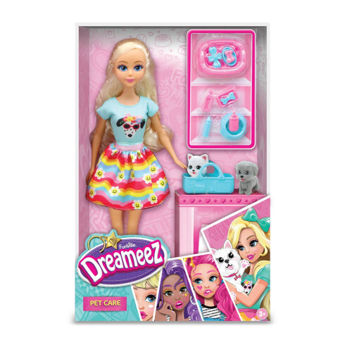 Conjunto de creche para cães com boneca, cachorrinhos e acessórios.