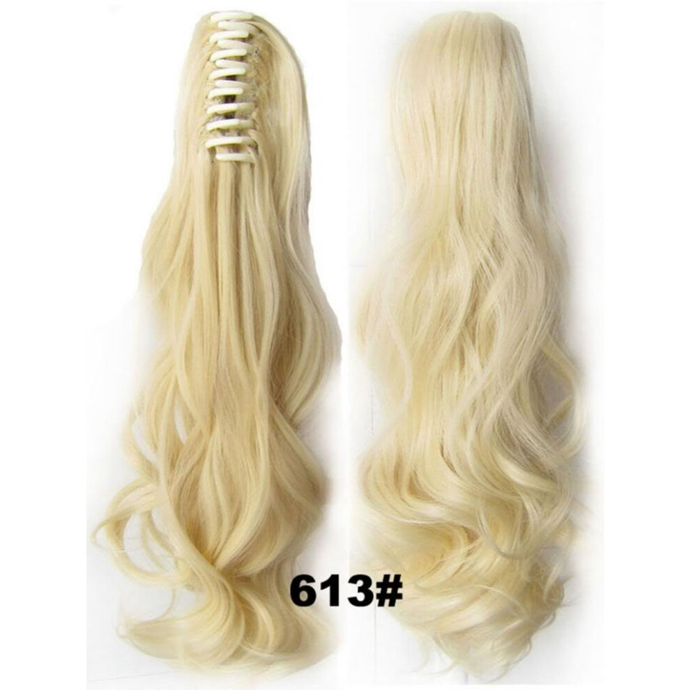 Unisex Claw Clip Ponytail Hair Extensions 13 Inch Bleach Blonde Synthetic Curly Hairpiece For Women