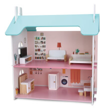 Wooden Dollhouse with Furniture, Two-Story, 45x42x23 cm