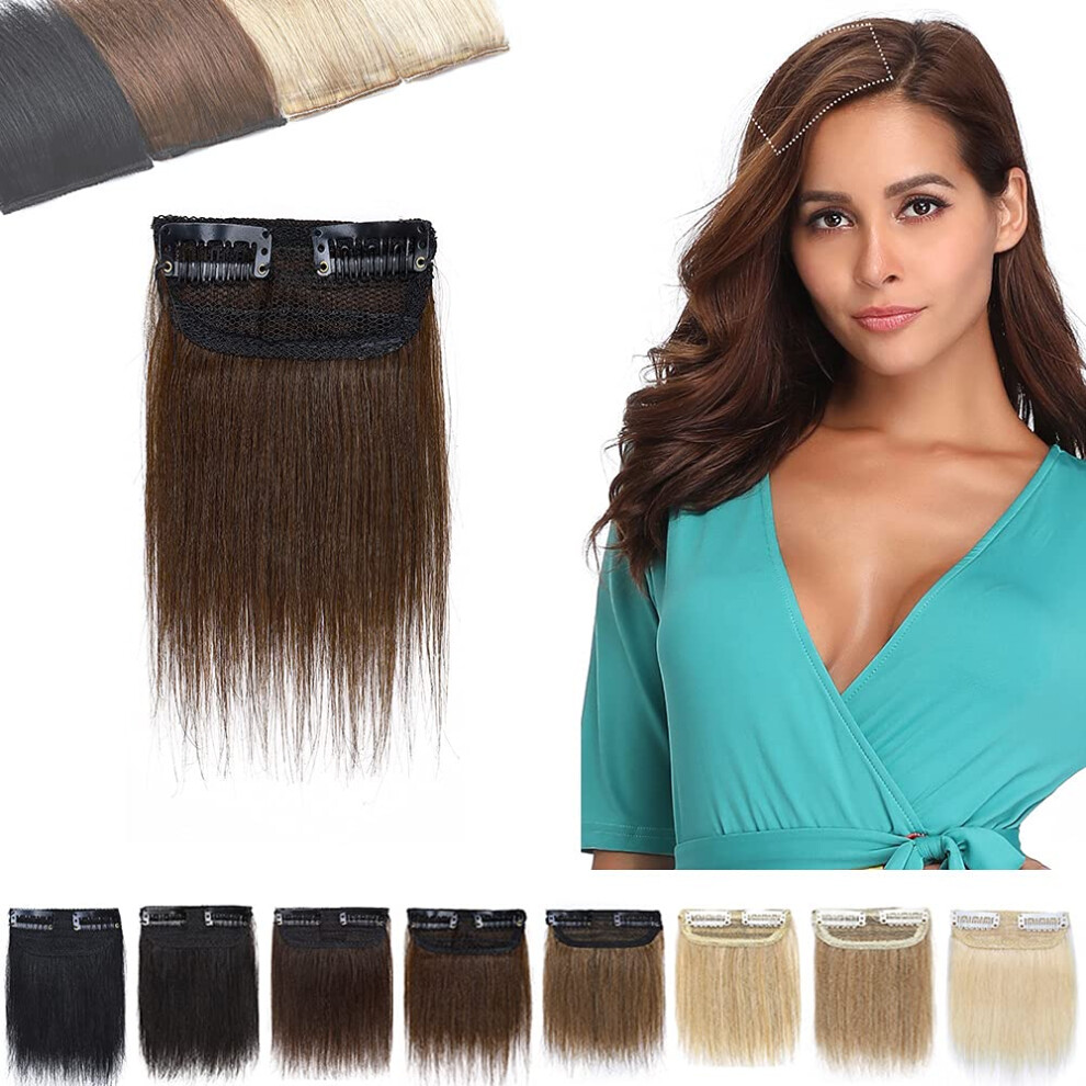 Unisex 2Pcs Remy Human Hair Extensions Seamless Invisible Clip In Hairpiece For Women Volume Boost