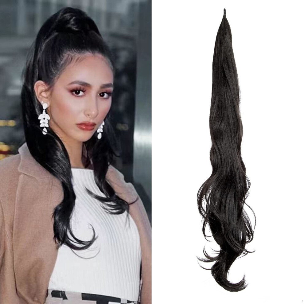 Unisex 32 Inch Curly Ponytail Hair Extension With Secure Wraparound Design Synthetic Long Hairpiece