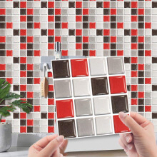 Tile Stickers 30pcs Red Waterproof Heat Resistant Peel and Stick Wall Tiles for Kitchen Bathroom