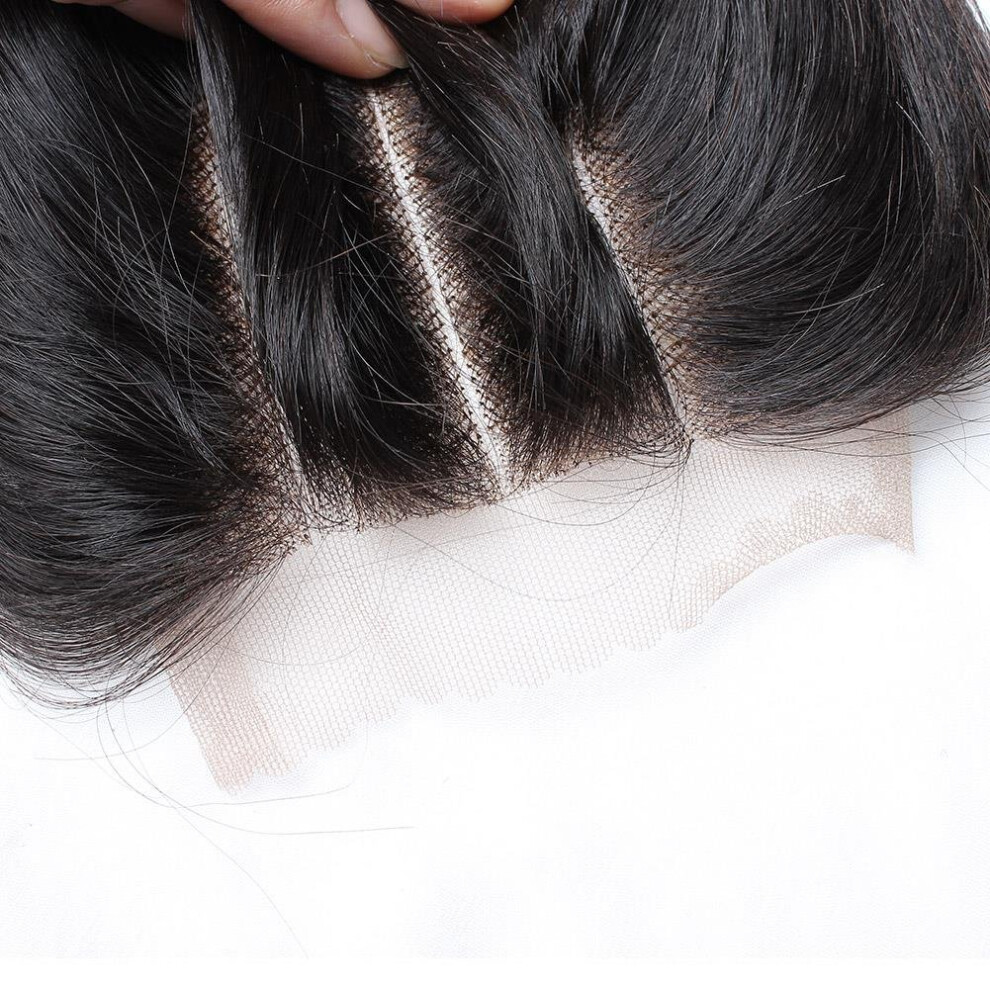 Unisex Brazilian Lace Closure 4X4 Straight Virgin Human Hair 14In 130% Density Swiss Lace Natural Hairline