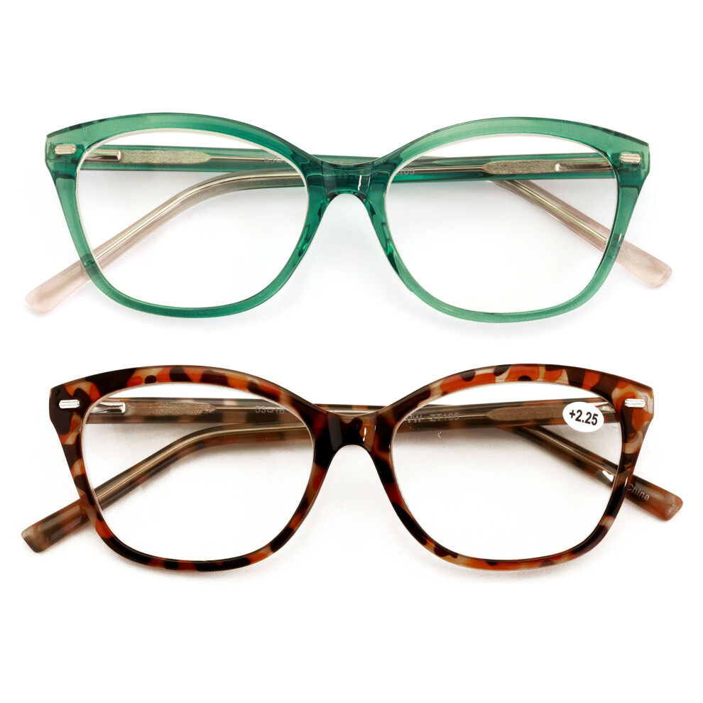 2 Pairs Women Optical Frame Translucent Fashion Reading Glasses - Clear Lens Reader ZT105 +2.75