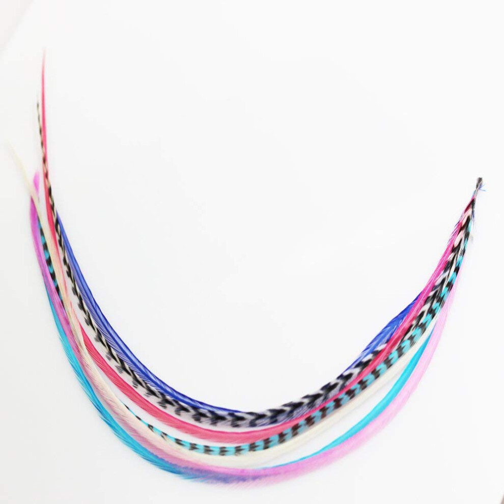Feather Hair Extension Mermaid Mix with Thin Rooster Feathers 710 Inches ClipIn Micro Beads