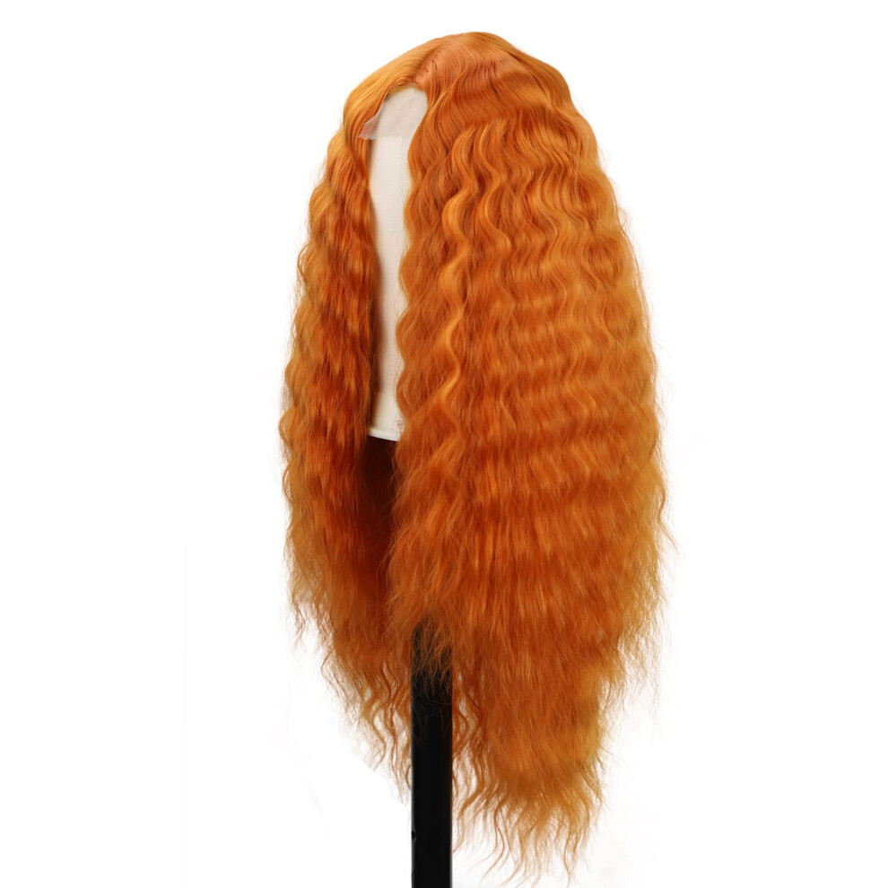 Orange Wig Long Curly Water Wave 26 Inch Middle Part Synthetic Hair for Women Cosplay Daily Use