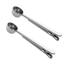 Stainless Steel Coffee Scoop Clip Spoon with Bag Sealing Design, Set of 2 Silver