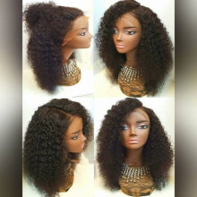 Afro Wigs Human Hair 10 Inch Kinky Curly Brazilian Virgin Full Lace Wig Dark Brown Medium Cap