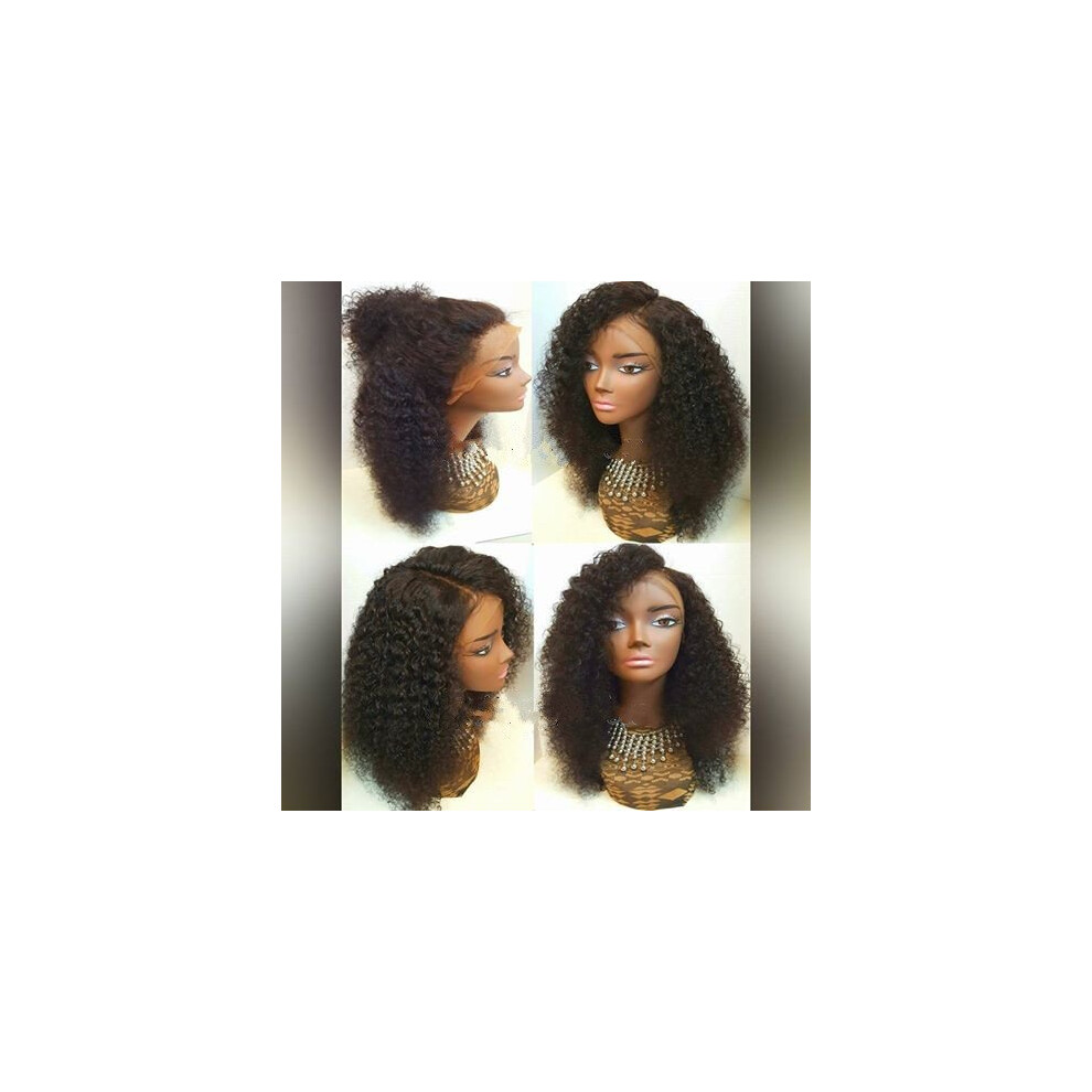 Afro Wigs Human Hair 10 Inch Kinky Curly Brazilian Virgin Full Lace Wig Dark Medium Cap Brown