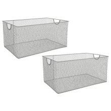 Kitchen Pantry Organizer Wire Baskets, 2 Pack, Compatible with Shelves, Cabinets, Countertop - Mesh Storage Bins for Food Supplies, 14.5x9.25x7