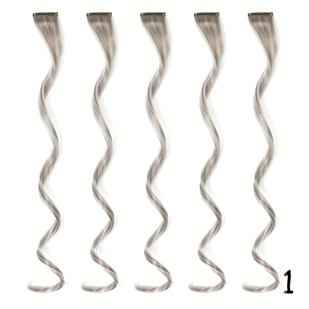 5pcs Clip-In Curl Synthetic Hair Extensions, Colored Straight Hairpieces with Clips for Party Highlights, Compatible with Human Hair
