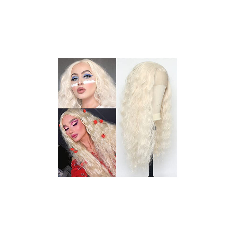 Platinum Blonde Lace Front Wig 22 Inch Loose Wave Synthetic Heat Resistant with Natural Hairline