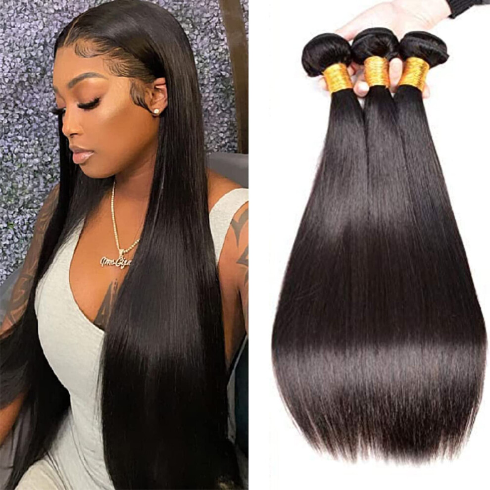 10A Brazilian Straight Virgin Human Hair Bundles 26 28 30 Inch Unprocessed Weave Extensions