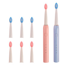 Portable Toothbrush Electric c Tooth-Brush for Adults With8Replacement Head Whitening Cleaning Electronic, Families & Couples, Pink & Blue