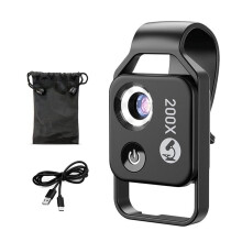 200X Magnification Microscope Lens with CPL Mobile LED Light Micro-Pocket Macro Lens for Ios Android All Smartphones B