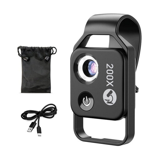 200X Magnification Microscope Lens with CPL Mobile LED Light Micro-Pocket Macro Lens for Ios Android All Smartphones B