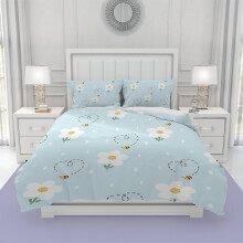 3 Pieces Bedding Duvet Cover Set Flower Bee Heart Light Blue Ultra Soft Microfiber All Season Decorative Breathable Comfortable Durable