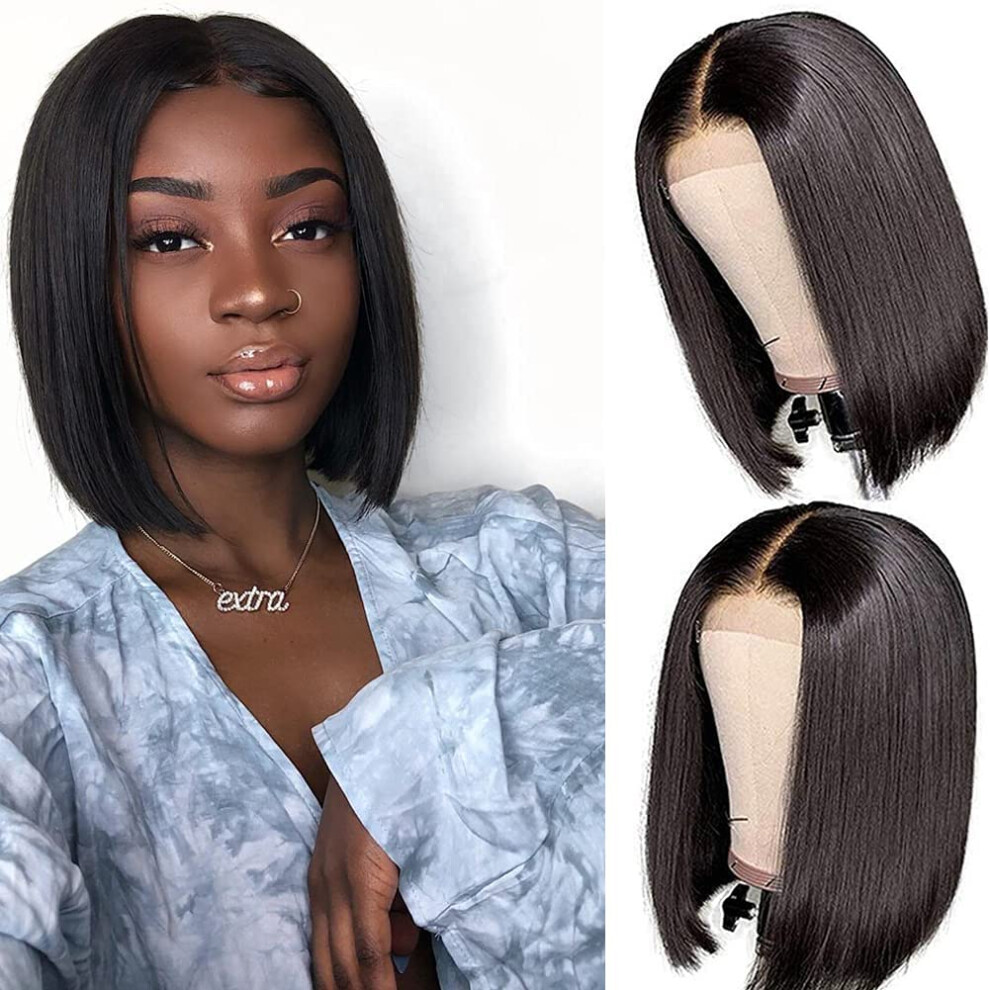 Bob Wig Human Hair 12 Inch Brazilian Remy 4x4 Lace Closure Straight for Black Women