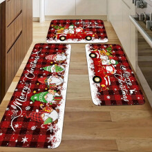 Keukenmattenset (3 stuks) met kerstthema (40x60 + 50x80 + 45x120 cm) - Feestelijke kabouter en sneeuwvlok, anti-vermoeidheid flanellen matten, laag