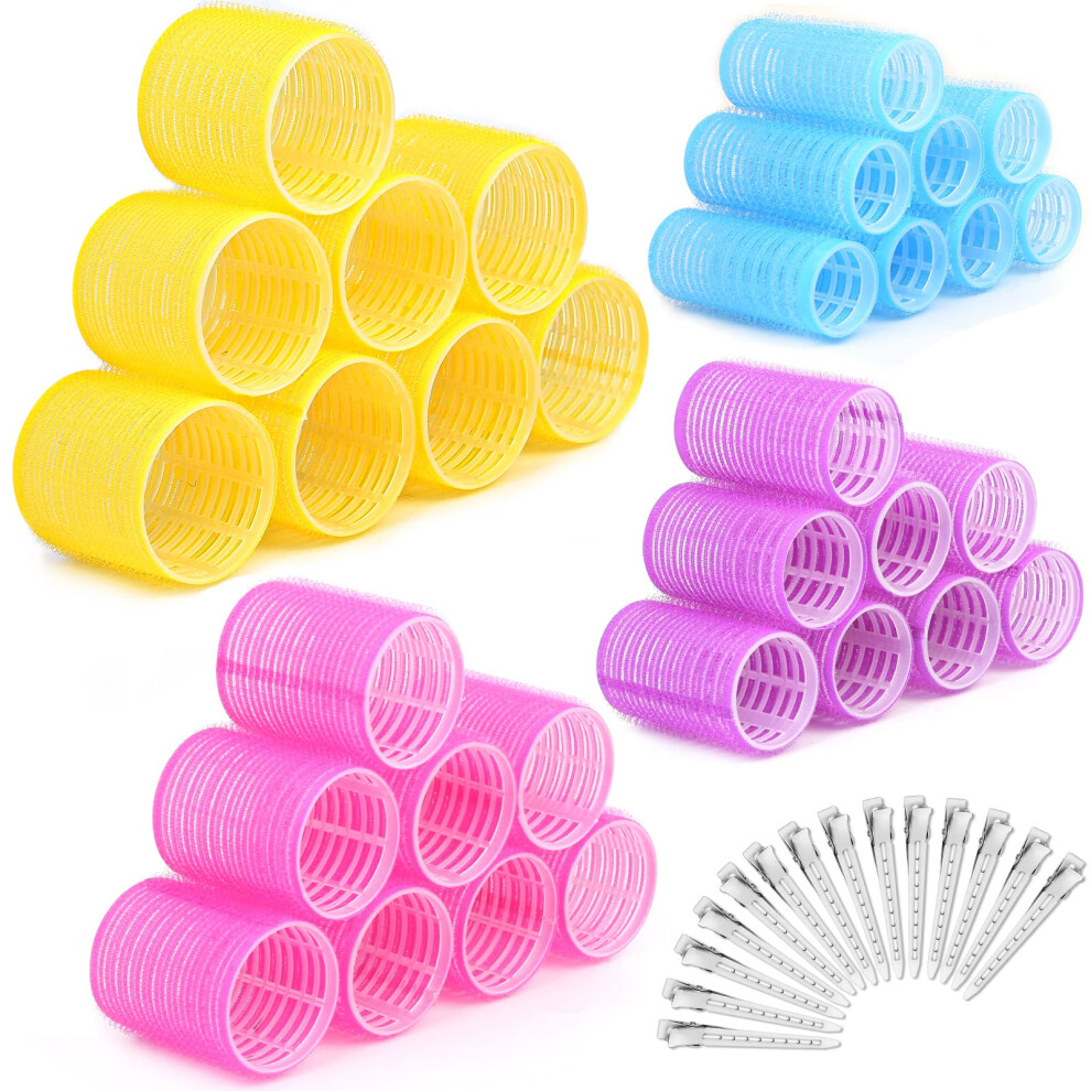 46pcs Self Grip Hair Rollers Set Jumbo Curlers with Clips MultiSize No Heat Styling for Volume