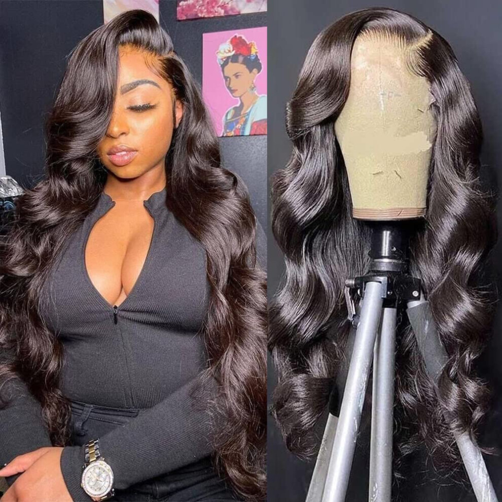 Unisex 13X6 Hd Transparent Lace Front Wig Human Hair Pre Plucked Brazilian Body Wave With Bleached Knots