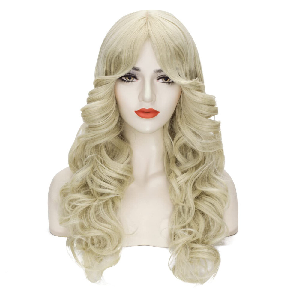 70s Blonde Disco Wig for Women Retro Feathered Heat Resistant Synthetic with Wig Cap