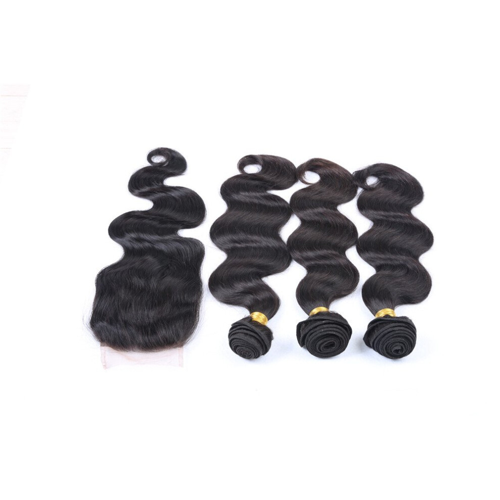 Unisex Malaysian Virgin Human Hair Body Wave Bundles With 4X4 Lace Closure 1028 Inch Dyeable 300G