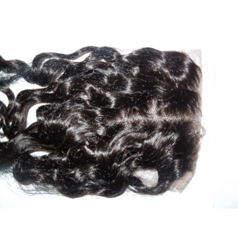 4x4 Lace Front Closure Deep Wave 14 Inch Indian Virgin Remy Hair Natural Hairline Effect